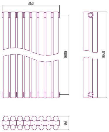Отопительный радиатор ЭСТЕТ-11 н/ж 1800х360 / 8 сек (МУАР Темный Титан)