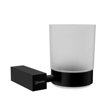 Стакан для ванной Lemark VALDAY подвесной, сталь, стекло, матовый черный (LMA-8135S-BL), артикул LMA-8135S-BL