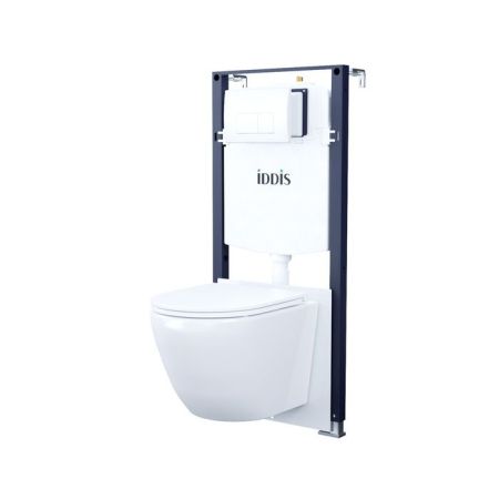 Комплект 3в1: подвесной унитаз, инсталляция и клавиша смыва белая, Basic, IDDIS (BASBQ03i73), артикул BASBQ03i73