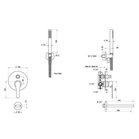 Bongio O'Clock Green Смеситель для ванны, цвет черный матовый, артикул 14530NE0D