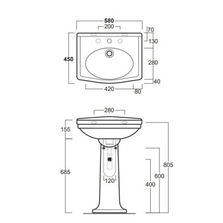 SIMAS Londra  Раковина 58x45см с 1 отв. под смеситель, цвет белый, артикул LO914bi*1