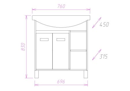 Тумба Onika Гамма 75 напольная, ясень шимо/венге (ум. Элеганс 75), артикул 107511