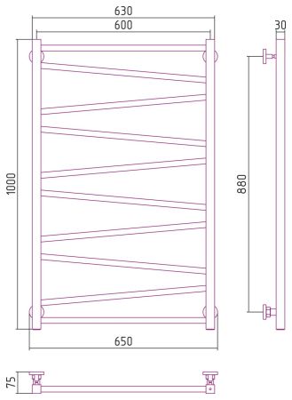 Полотенцесушитель водяной Сирокко 1000х600 (Без покрытия), артикул 00-0253-1060