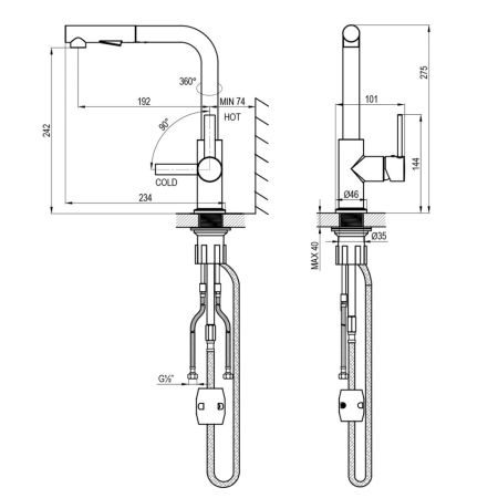Смеситель Rossinka для кухни с вытяжным поворотным изливом (Z35-38), артикул Z35-38