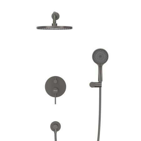 RELAX-DSET-GM Душевой комплект встраиваемый (смеситель встраиваемый, верхний душ, ручной душ со шлангом, штуцер с держателем), оружейная сталь, артикул RELAX-DSET-GM