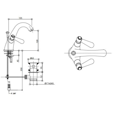 Bongio Mille Nuits Смеситель для раковины, цвет хром/черный фарфор