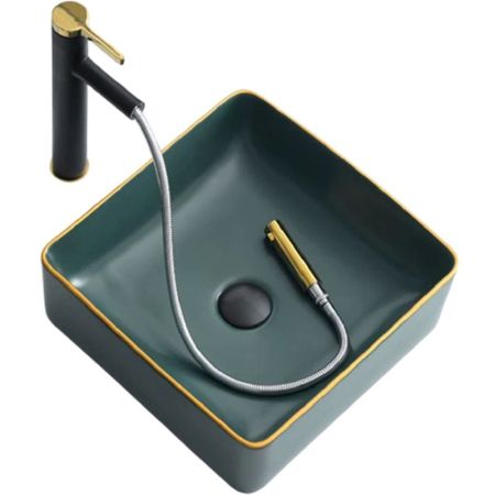 Раковина-чаша Bronze de Luxe 40 1063 Зеленая с золотым ободом, артикул 1063