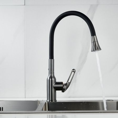 Смеситель для кухни с гибким изливом Raffine F303T-3, оружейная сталь