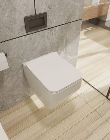 AQM2009 Унитаз подвесной с сиденьем SoftClose, технология смыва Rimless, скрытый крепеж. 525х360х370, артикул AQM2009