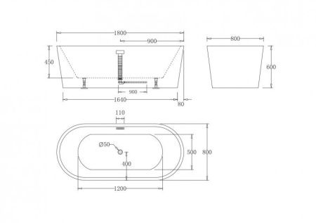 Акриловая ванна без перелива BELBAGNO BB71-1600-W0, 1600x750x600