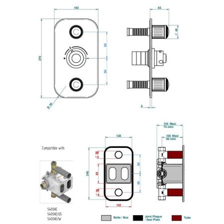 THG MALMAISON METAL Смеситель для душа встраиваемый, термостатический, с 2 запорными вентилями, внешняя часть, цвет состаренный никель, артикул U93-D14-5400BE