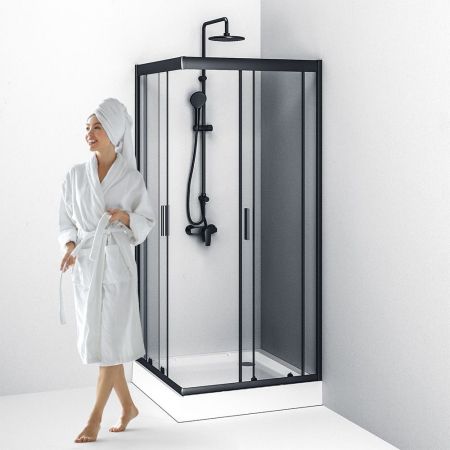 W90G-403-090BT Душевое ограждение Gem Square Slide 90x90 стекло прозрачное, профиль черный матовый,, артикул W90G-403-090BT