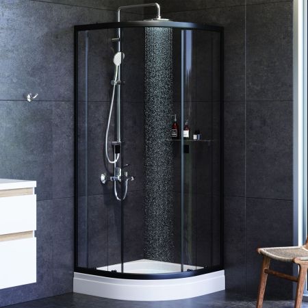 W88E-205-080BT64 X-Joy Twin Slide,  Душевое ограждение c поддоном, 80x80, профиль черный, артикул W88E-205-080BT64