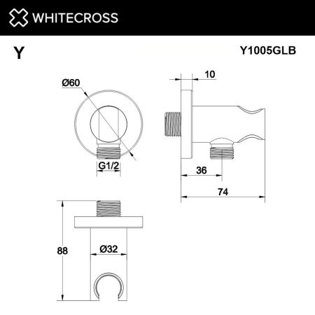 Угловой соединительный элемент WHITECROSS Y1005GLB (брашированное золото), артикул Y1005GLB