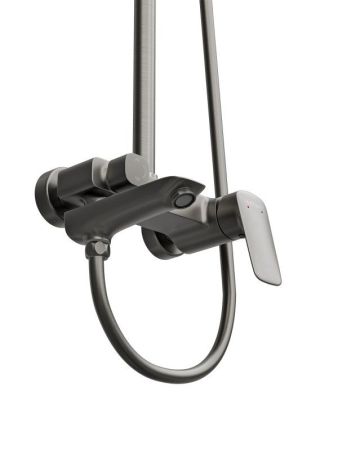 DUE Душевая стойка со смесителем и изливом, оружейная сталь DUE-VSCM-GM, артикул DUE-VSCM-GM