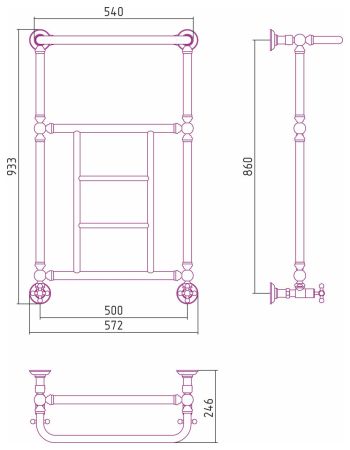 Полотенцесушитель водяной "Ренессанс 1452" 860х500 (Состаренная БРОНЗА), артикул 05-0282-8650