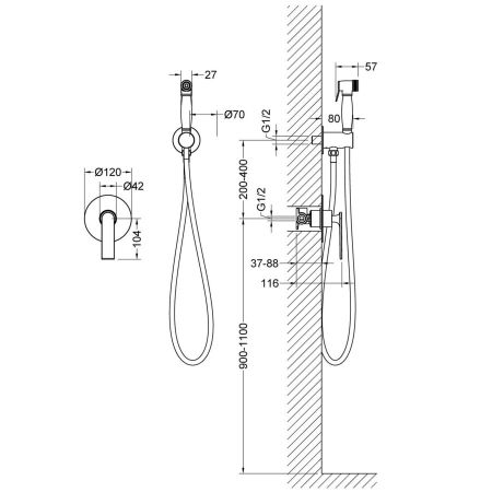 Смеситель встроенный с гигиеническим душем Timo Anni 2789/03SM черный, артикул 2789/03SM