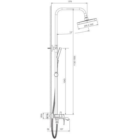 Душевая система BELZ B24507-3, оружейная сталь, артикул B24507-3