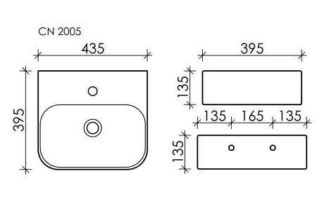 Умывальник Аура (Aura) с 1 отверстием для смесителя, без перелива 430x390x135мм, артикул CN2005