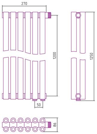 Отопительный радиатор ЭСТЕТ-00 н/ж EU50 1200х270 / 6 сек (САТИН)