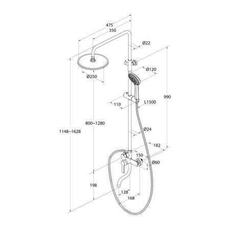 Душевая система с тропическим душем Milardo Stripe черный матовый (STRBL5FM06), артикул STRBL5FM06