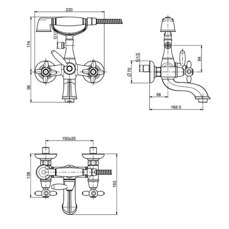 Fima Carlo Frattini Olivia Смеситель для ванны, настенный, с ручным душем, цвет: золото, артикул F5004OR