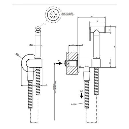 Gessi Origini Гигиенический душ, шланг 1250 мм, цвет: Black Metal Brushed PVD, артикул 45126#707