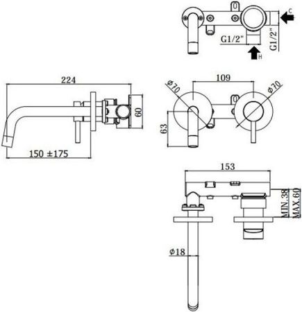 Смеситель для раковины Paffoni Light LIG101NO70 (с внутренней частью), артикул LIG101NO70