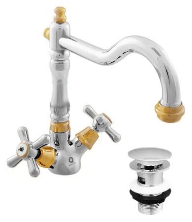 Смеситель для раковины Rav Slezak Morava retro MK121.5/8CZ золотой, артикул MK121.5/8Z