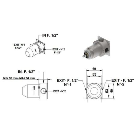 Bongio INOX 316 Внутрення часть для встроенных  смесителей для душа на 2 выхода, артикул 09696AS71