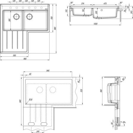 Кухонная мойка Florentina Адрия 20.380.L0960 Антрацит, артикул 20.380.L0960.302