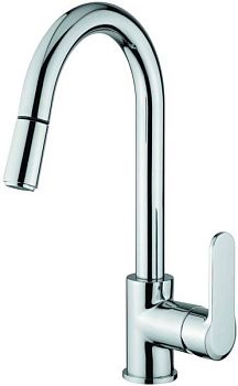 Emmevi Nefer, кухонный однорычажный смеситель с поворотным изливом (излив 18,4 см) и вытяжным носиком, без донного клапана, цвет хром