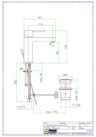 Fiore Katana, однорычажный смеситель для раковины с донным клапаном, цвет хром, артикул 77CR7520