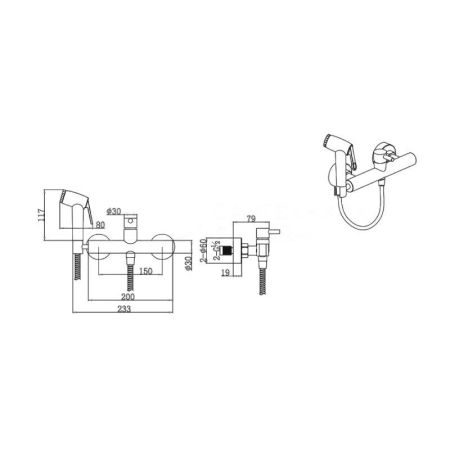 Гигиенический душ со смесителем Bravat D9141BW-RUS, черный, артикул D9141BW-RUS