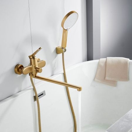 Смеситель для ванны Shevanik S4322G, золотой сатин, артикул S4322G