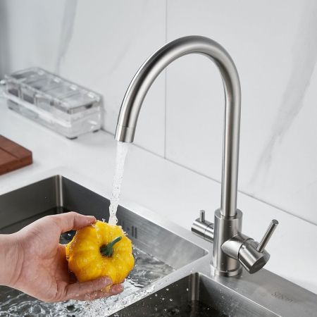 Смеситель для кухни с подключением фильтра воды Raffine F108L, сатин, артикул F108L