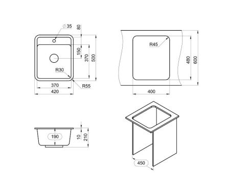 Кухонная мойка GRANULA Standart (4202, ГРАФИТ), артикул 4202, ГРАФИТ