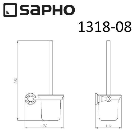 Ершик DIAMOND для унитаза, настенный, со стеклянной матовой чашей, бронза, Sapho, артикул 1318-08