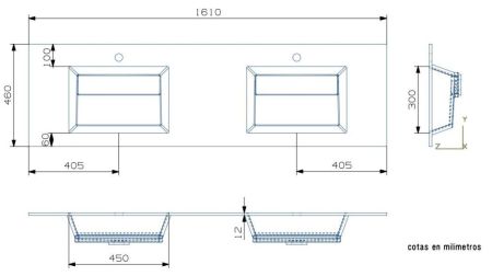 IBX, раковина двойная с усиленным матовым покрытием Solid Surface 160 см, цвет белый матовый, артикул NIZA1602S