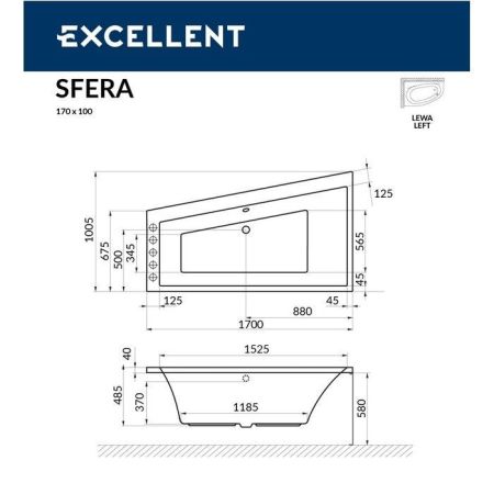 Ванна EXCELLENT Sfera 170x100 (левая) "SOFT" (золото), артикул WAEX.SFL17.SOFT.GL