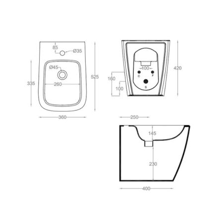Биде, Artceram, A16, тип установки-напольный, ширина, мм-360, глубина, мм-520, форма чаши-прямоугольная, отверстия для смесителя-1, материал-керамика, цвет-Notte, артикул ASB002 36 00