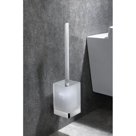 Ершик EVEREST для унитаза, настенный, со стеклянной матовой чашей, 90x90x400 мм, хром, Sapho, артикул 1313-46