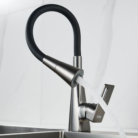 Смеситель для кухни с гибким изливом Raffine F313T-3, оружейная сталь