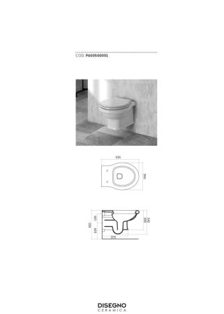 Disegno ceramica Paolina, подвесной унитаз, c крепежом, 54x39 см, цвет белый глянцевый, артикул PA00500001