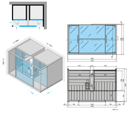 Effegibi Logica Сауна с хаммам и душем, угловая DX, 373x250xh226см, отделка: Soft Sand, артикул LO 10 01 0007
