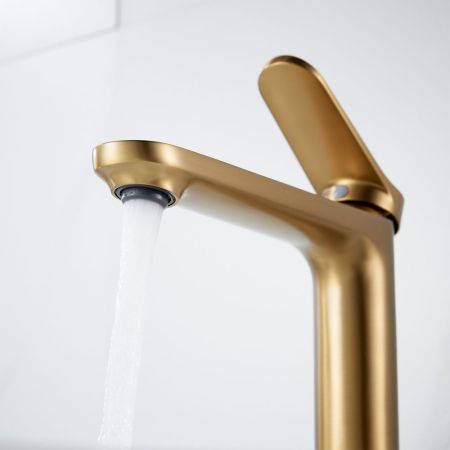 Смеситель для раковины высокий Shevanik S4311G, золотой сатин, артикул S4311G