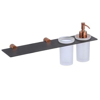 Дозатор для жидкого мыла и стакан с полочкой Savol S-002169HD, черный/бронза