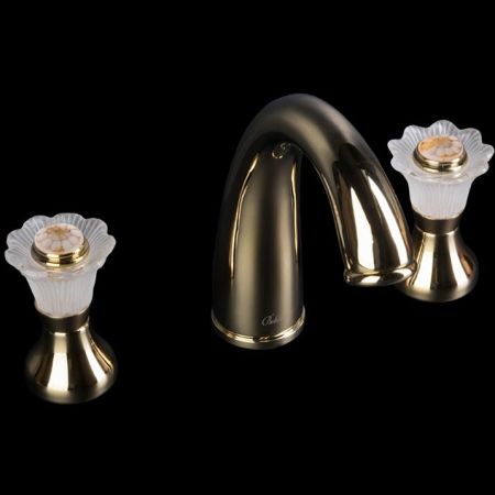 Смеситель для раковины на 3 отверстия, Camelia золото_Комплект