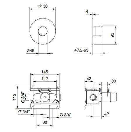 FANTINI AA/27 Смеситель настенный встраиваемый, термостатический, внешняя часть, отделка матовая натуральная сталь, артикул 33 93 Y300B