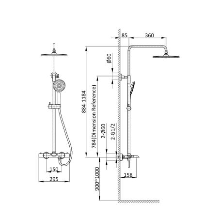 Душевая стойка Esse VSFS-1E1TCH термостатическая, хром, артикул VSFS-1E1TCH